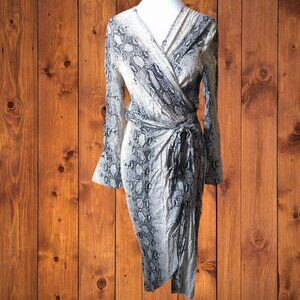 PAPER HEART WOMEN'S SMALL LONG SLEEVE BELTED SNAKE PRINT DRESS NEW